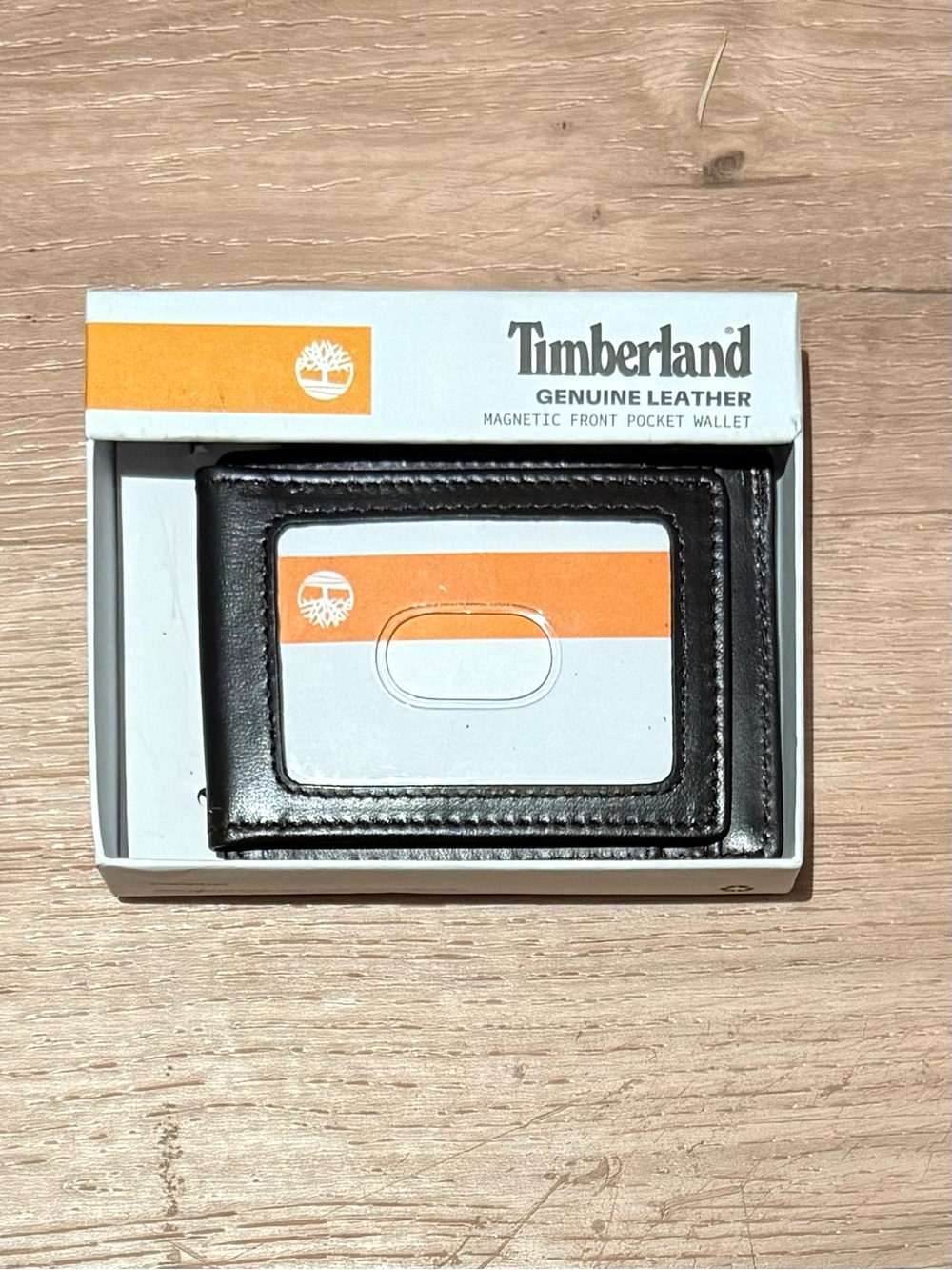Timberland Black Leather Magnetic Front Pocket Card Holder